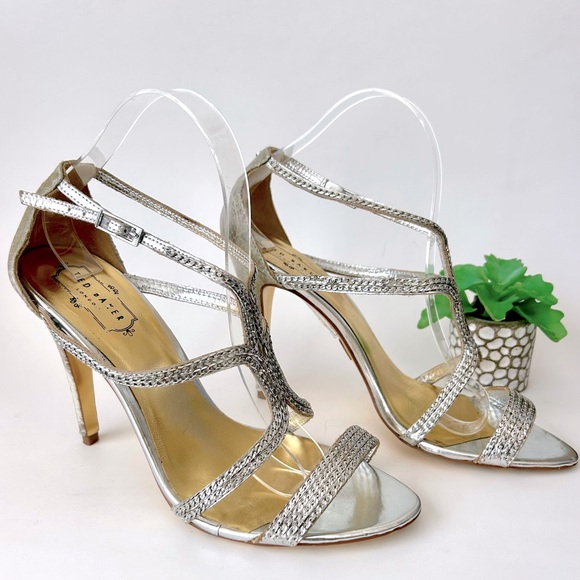 Ted Baker Tilbey Silver Chain Sandals Snake High Heel Pumps Size 9 - Picture 1 of 10